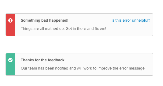 The error UI with a link to designate an unheplful error.