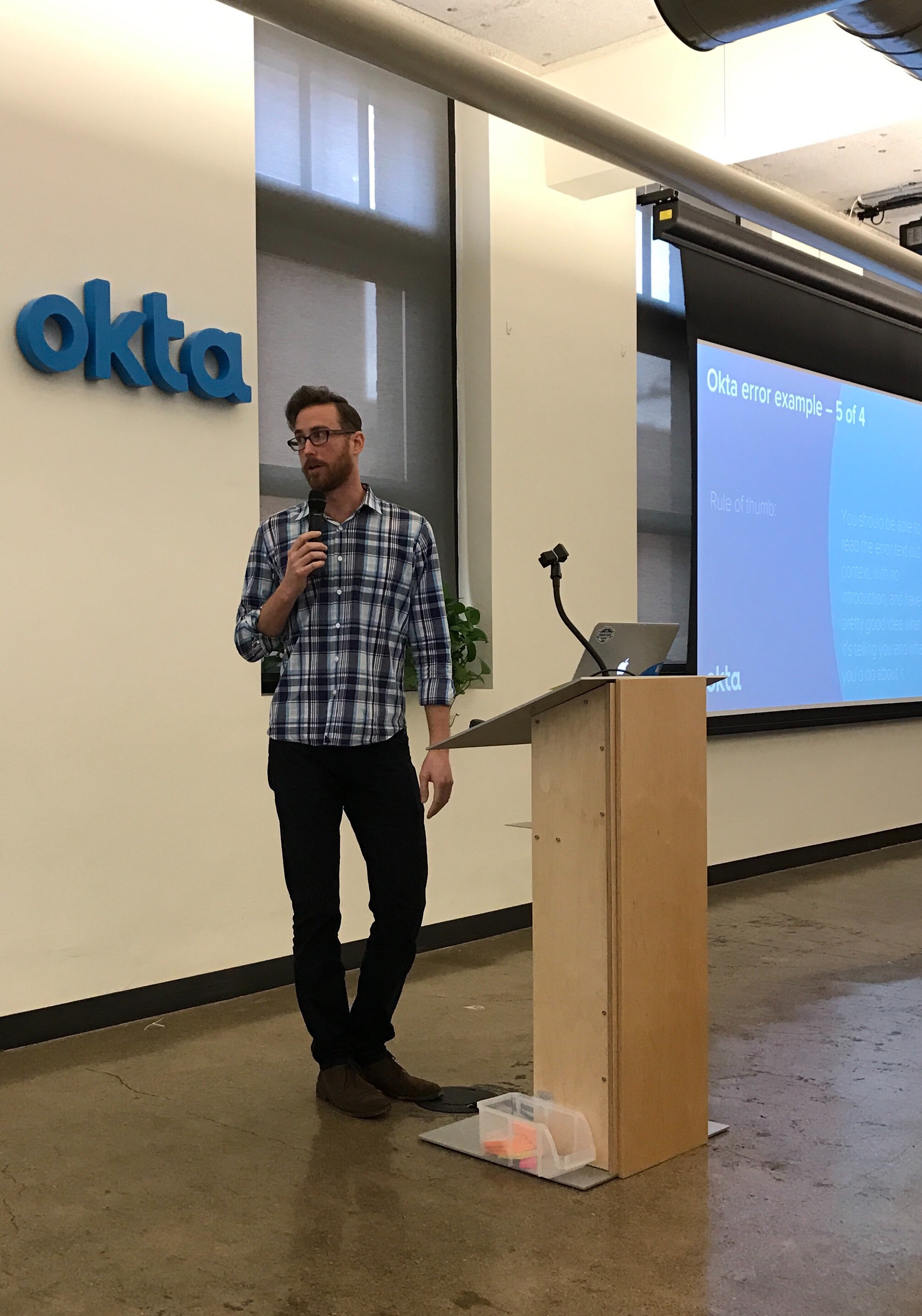 Me giving a talk to the company on why and how to ensure good error messages.