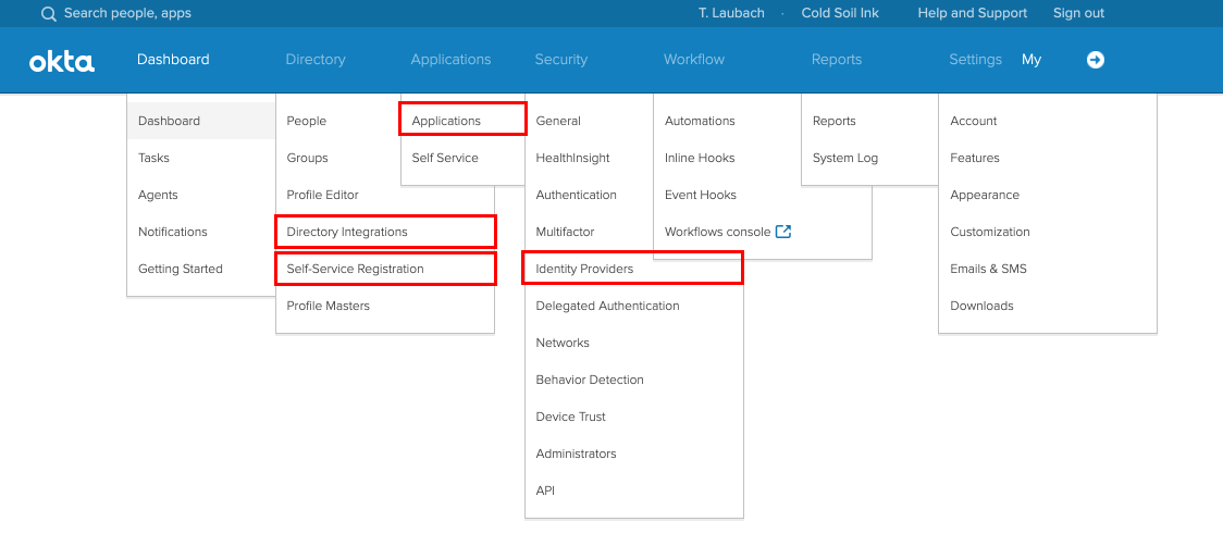 Picture of the old nav, showing all the pages containing import settings.