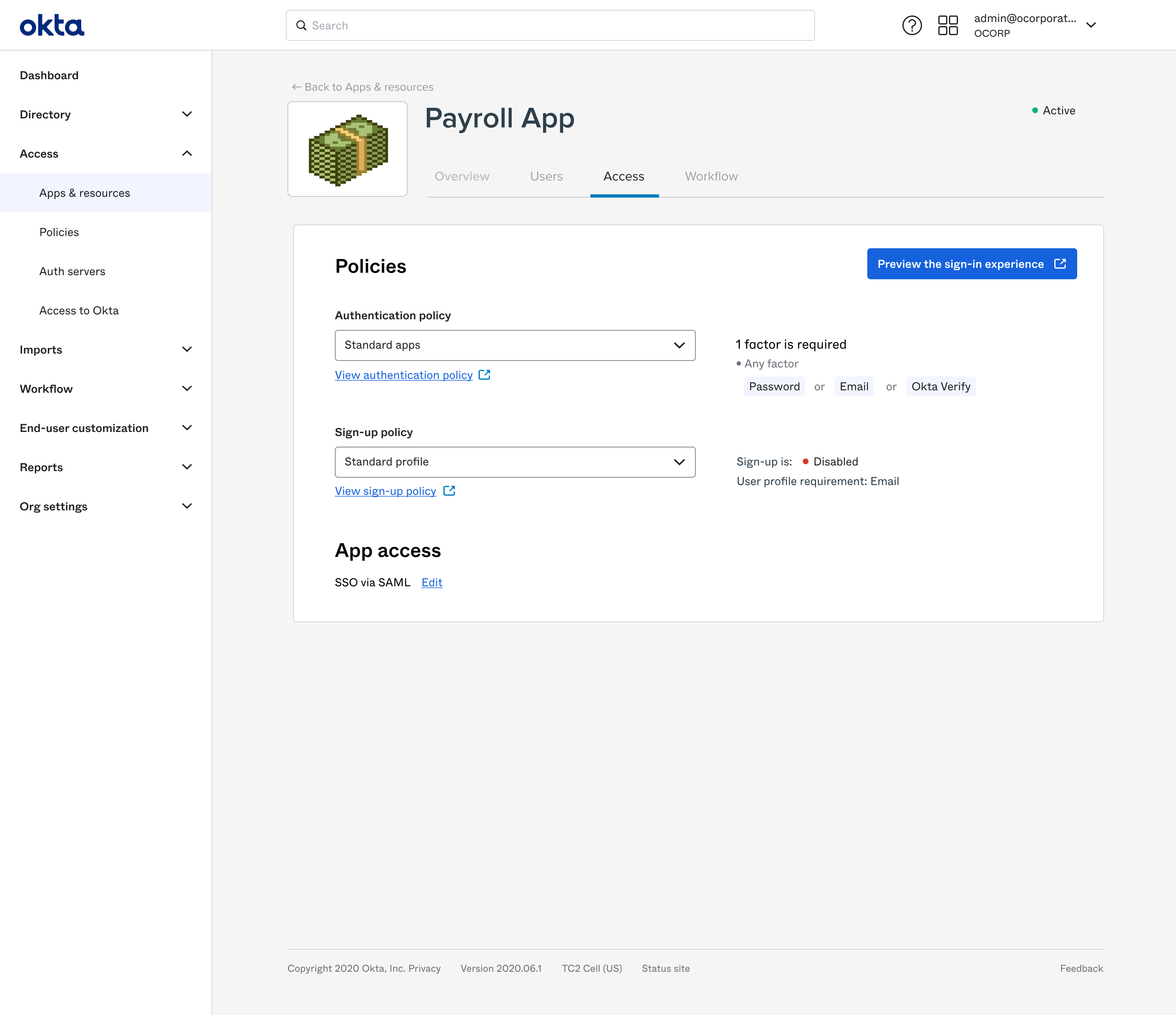 Access settings on an integration.