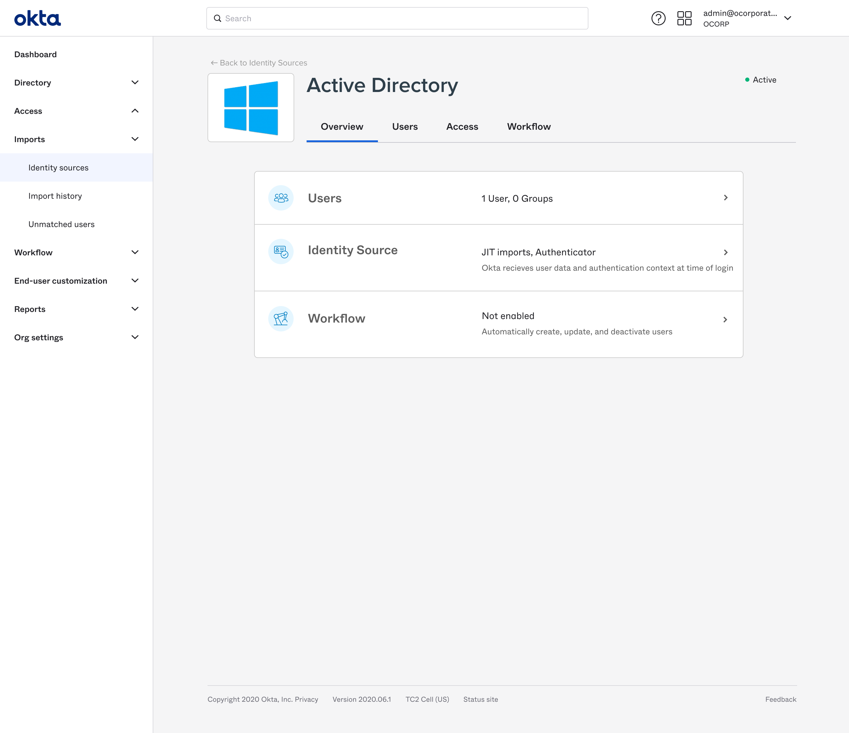 Overview screen for an on-prem directory.