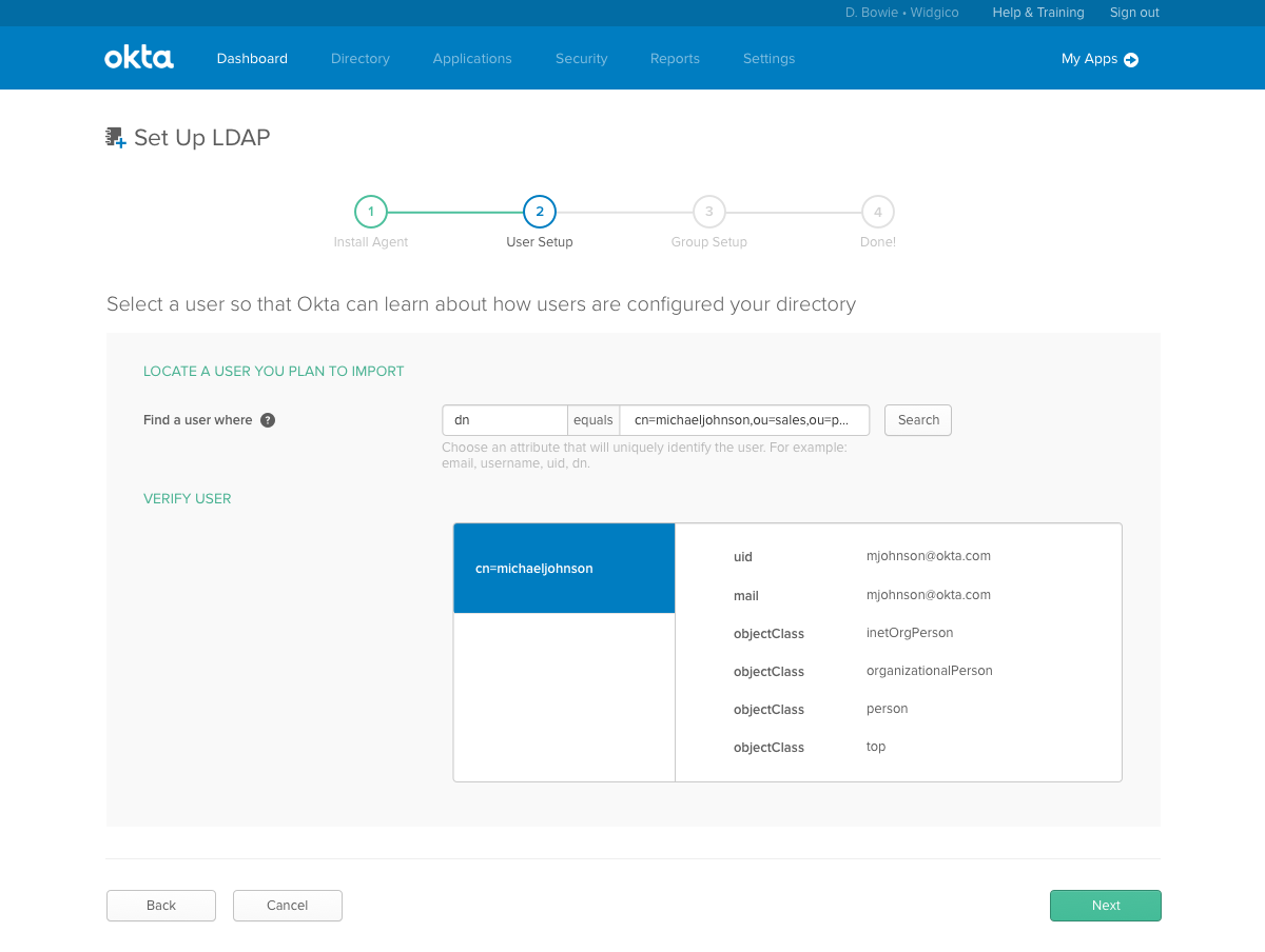 Picture of user object search and selection.