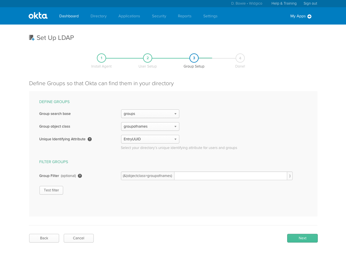 Picture of screen for defining group objects.