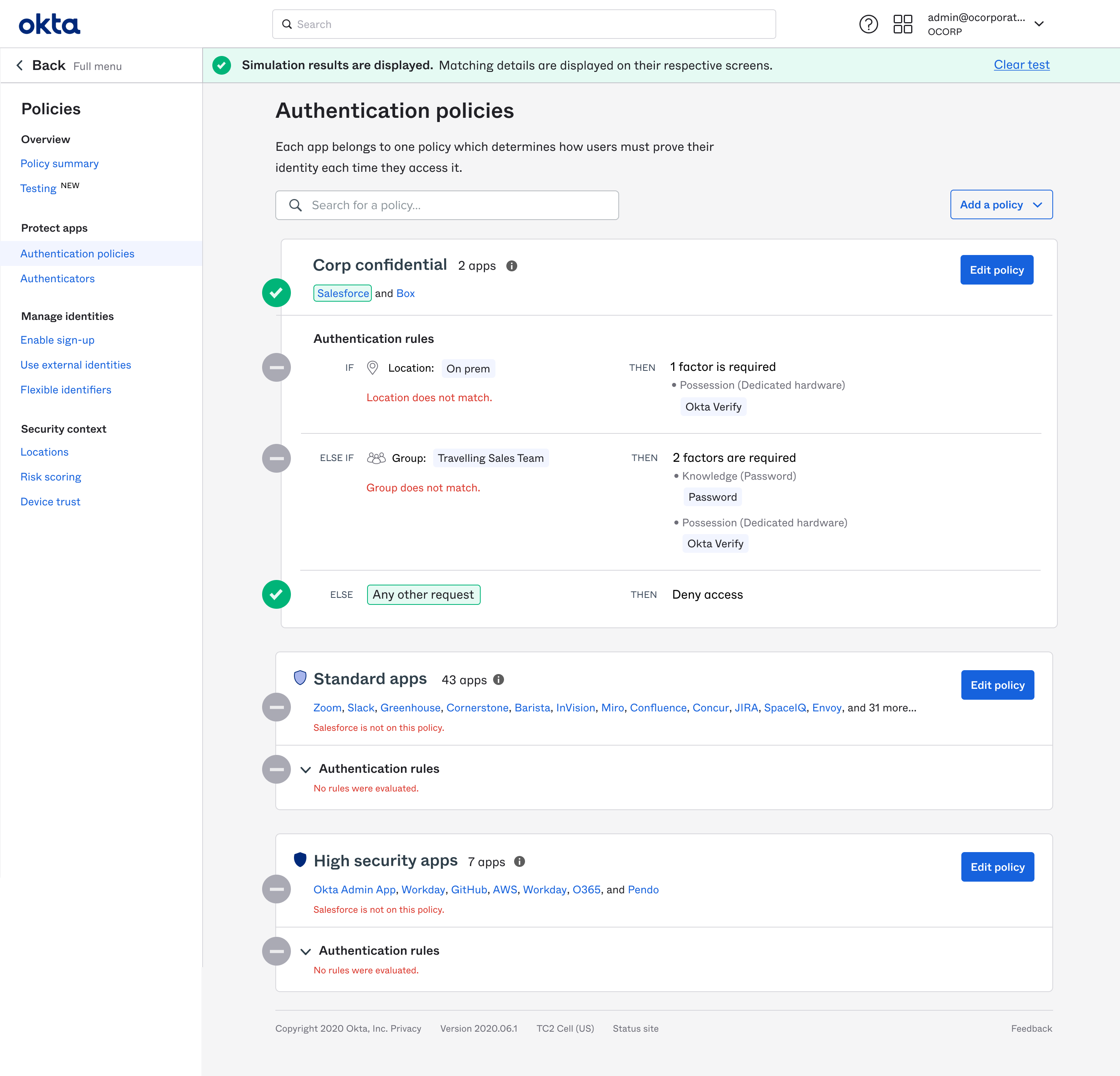 A settings page in testing mode.