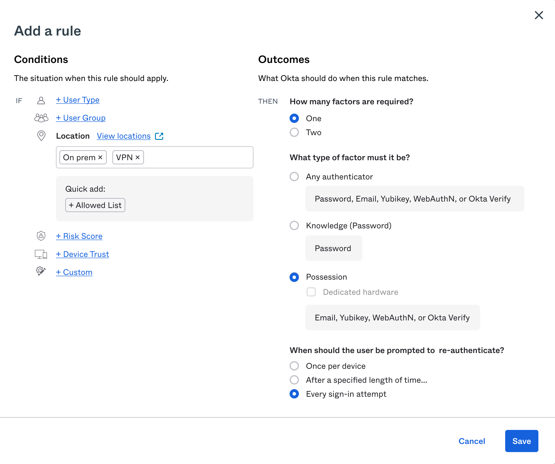 A setting written in terms of customer goals.