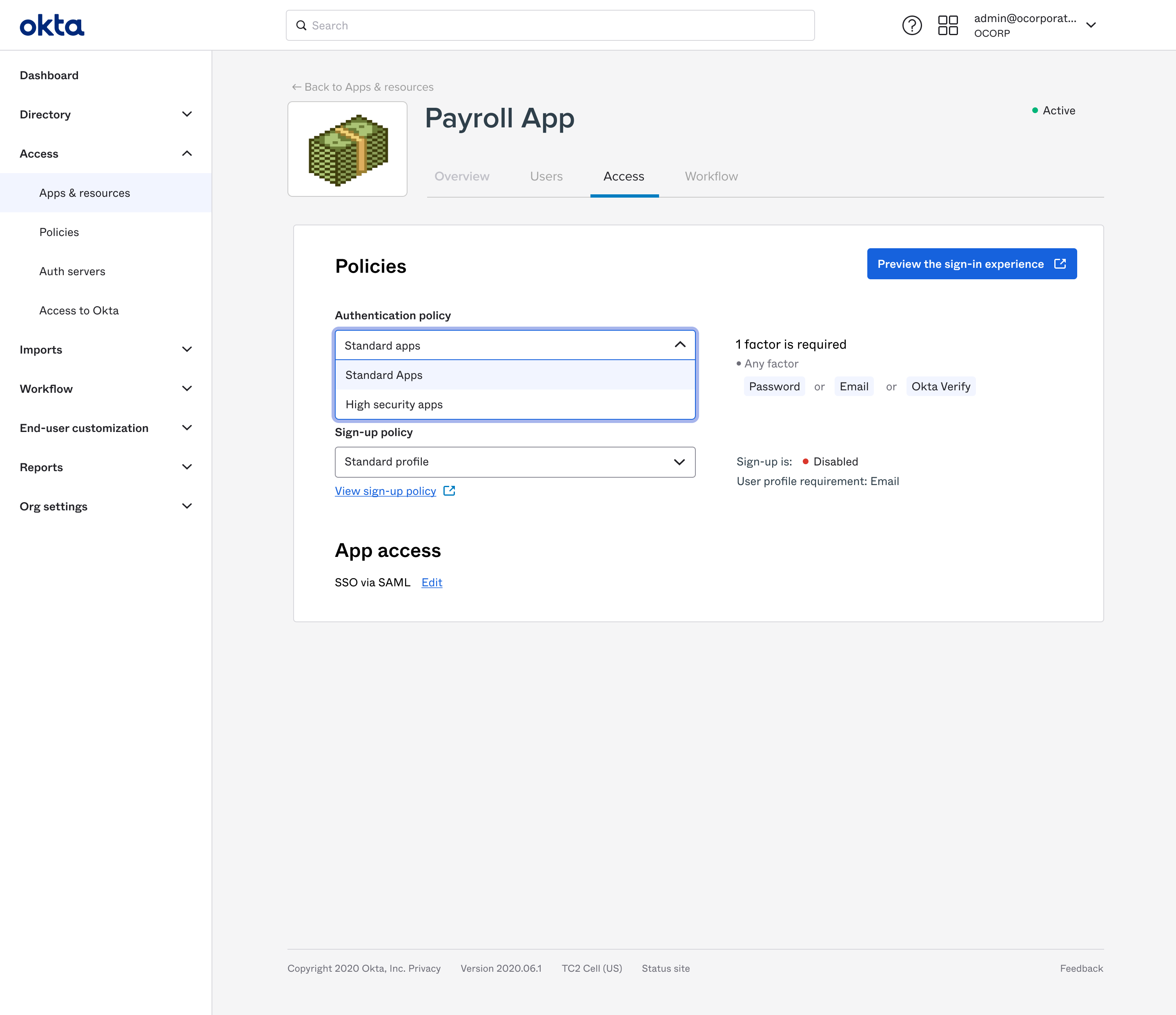 Default policies as options for protecting a resource.